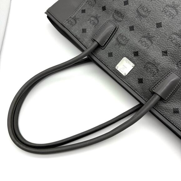 MCM Monogram Visetos Top Zip Shopper Tote Grey - Picture 3 of 16